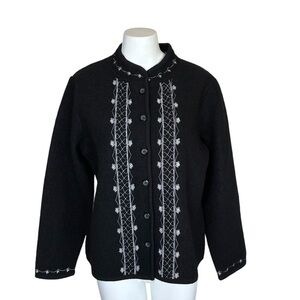The Tog Shop Black 100% Wool Embroidered Button-Up Cardigan- PM